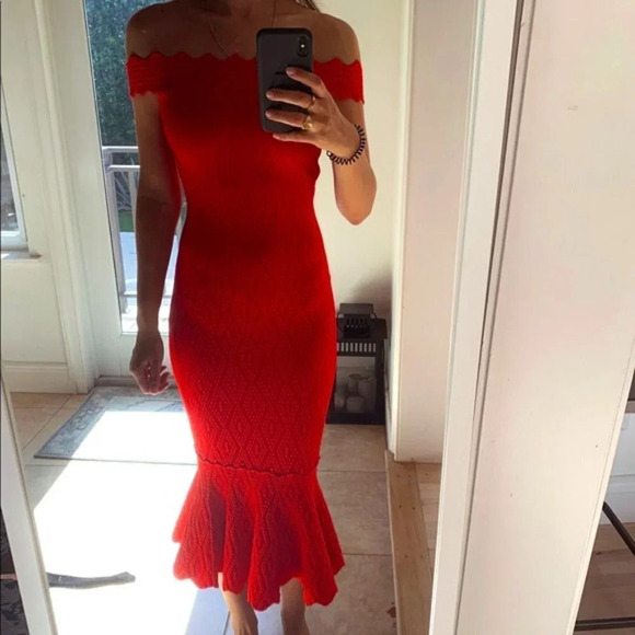 Jonathan  Simkhai Off the Shoulder Cocktail Mermaid Stretch Knit Dress Red Sz S - Picture 1 of 10